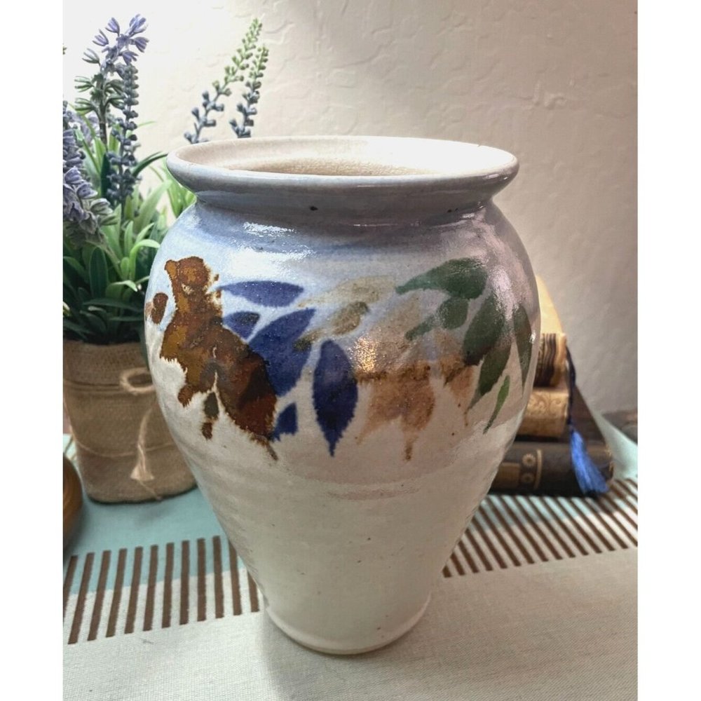 Studio Art Pottery Ceramic Flower VASE Bamboo Motif - Picture 1 of 5